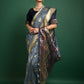 Vishnu Weaves Women's Grey Tussar Silk Zari Woven Saree with Blouse - Swadesiicart