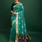 Vishnu Weaves Women's Rama Tussar Silk Zari Woven Saree with Blouse - Swadesiicart