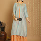 Jyoti Fashion Women's Turquoise Chanderi Silk Elegant Jardoshi Kurta with Trouser & Dupatta | Swadesiicart