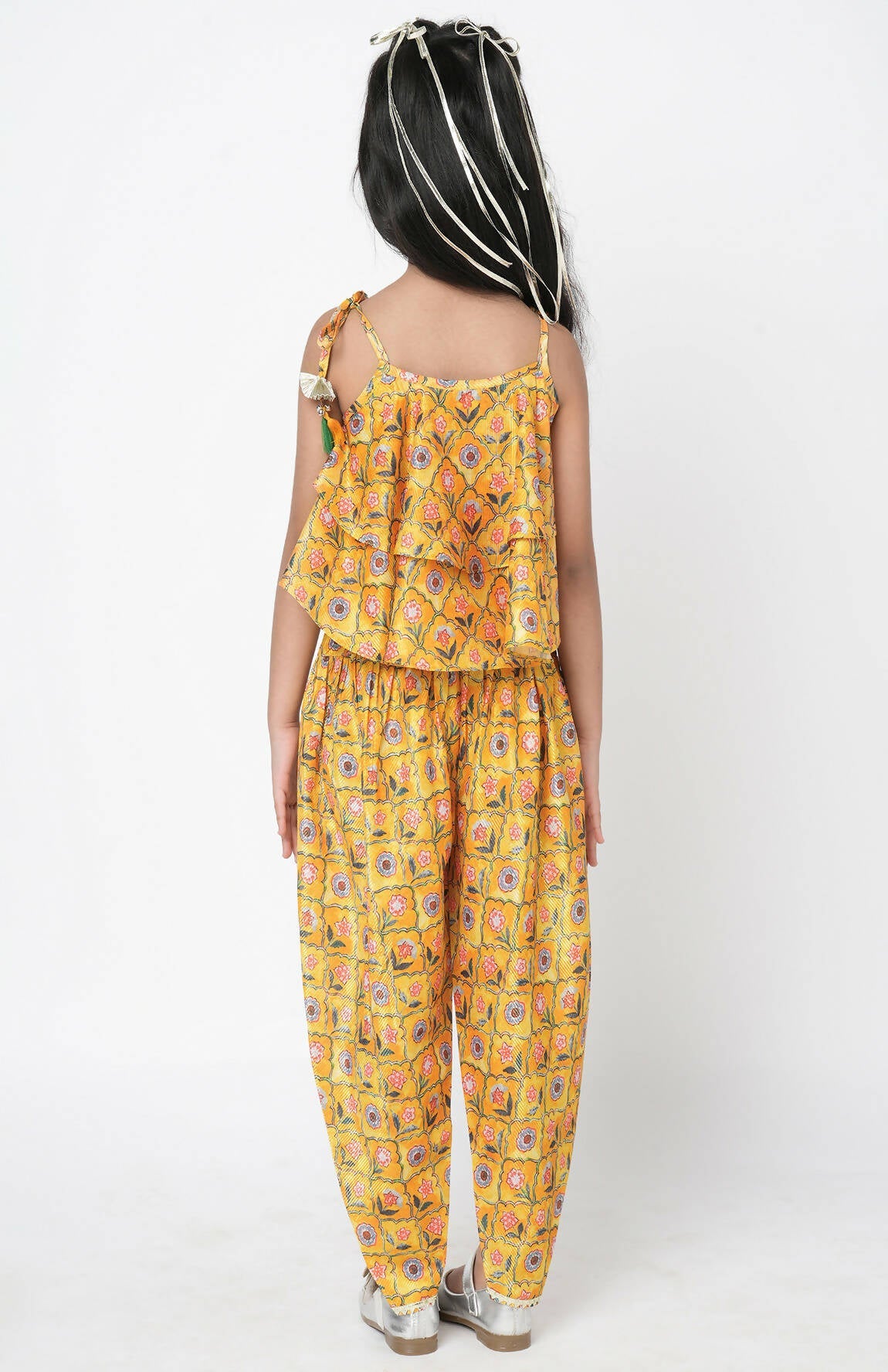 Lil Drama Golden Weaves Yellow Crop Top With Dhoti Co-Ordinate Set - Swadesiicart