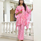 Vaasva Women's Pink Georgette Marble Print Kaftan Pant Set | Swadesiicart