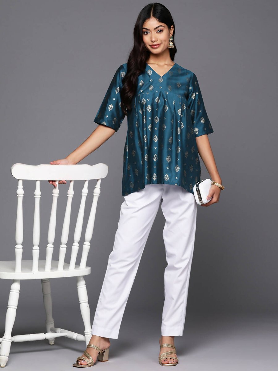 Ahalyaa Women's Traditional wear Tunic - Teal Blue | Swadesiicart