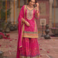 Anaita Rani-Pink Chinon Readymade Palazzo Suit with Codding Dori & Sequence Work