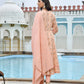 Vaasva Women's Peach Cotton Anarkali Set With Solid Pant And Embroidered Dupatta | Swadesiicart