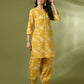 Myshka Women's Yellow Printed Cotton Round Neck Party Tunic With Trousers Co-ord set - Swadesiicart