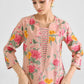 Lorenvalley Peach Cotton Slub Printed with Lace Work Kurta Set | Swadesiicart