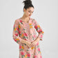 Lorenvalley Peach Cotton Slub Printed with Lace Work Kurta Set | Swadesiicart