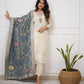 Lorenvalley Offwhite Viscose Chanderi Embroidered Multi Sequence work Kurta Set - Swadesiicart