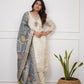 Lorenvalley Offwhite Viscose Chanderi Embroidered Multi Sequence work Kurta Set - Swadesiicart