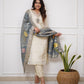 Lorenvalley Offwhite Viscose Chanderi Embroidered Multi Sequence work Kurta Set - Swadesiicart