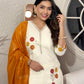 Lorenvalley Cream Cotton Silk Embroidered work Kurta Set - Swadesiicart