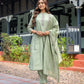 Lorenvalley Seagreen Muslin Silk Embroidered work Kurta Set - Swadesiicart