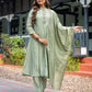 Lorenvalley Seagreen Muslin Silk Embroidered work Kurta Set - Swadesiicart