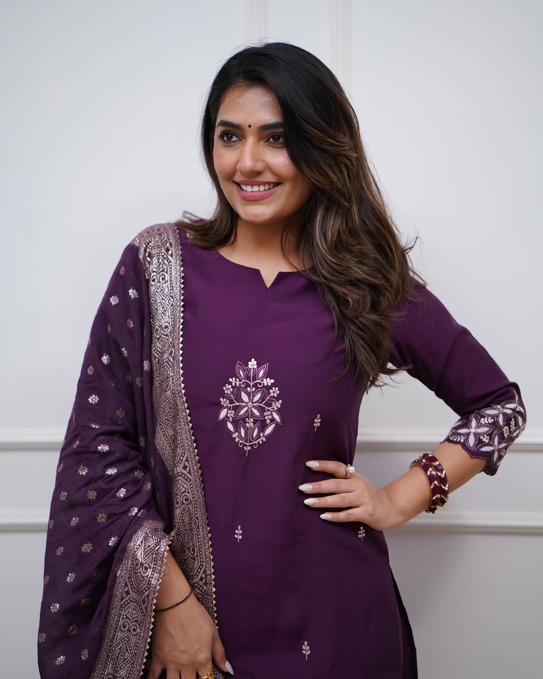 Lorenvalley Purple PV Chanderi Embroidered work Kurta Set - Swadesiicart