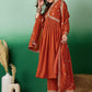 Lorenvalley Rust Muslin Silk Embroidered work Kurta Set - Swadesiicart