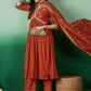 Lorenvalley Rust Muslin Silk Embroidered work Kurta Set - Swadesiicart