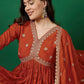 Lorenvalley Rust Muslin Silk Embroidered work Kurta Set - Swadesiicart