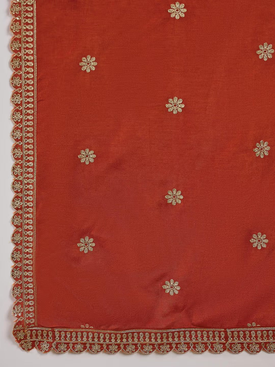 Lorenvalley Rust Muslin Silk Embroidered work Kurta Set - Swadesiicart