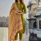 Lorenvalley Green Muslin Cotton Embroidered With Printed Border Kurta Set - Swadesiicart