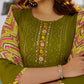 Lorenvalley Green Muslin Cotton Embroidered With Printed Border Kurta Set - Swadesiicart
