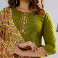 Lorenvalley Green Muslin Cotton Embroidered With Printed Border Kurta Set - Swadesiicart