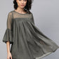 Ahalyaa Women Grey Chiffon Silver Glitter Printed Tunic | Swadesiicart