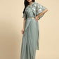 Sea Green Chiffon Solid Ready to wear Saree with stitched Blouse - Aayan | Swadesiicart