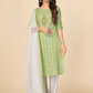NOZ2TOZ Women's Printed & Hand Work Straight Cotton Parrot Green Kurta Pant With Dupatta (3Pcs Set) - Swadesiicart