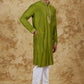 Bluesaanchi Men's Sunshine Handwoven Embroidered Apple Green Kurta Set | Swadesiicart