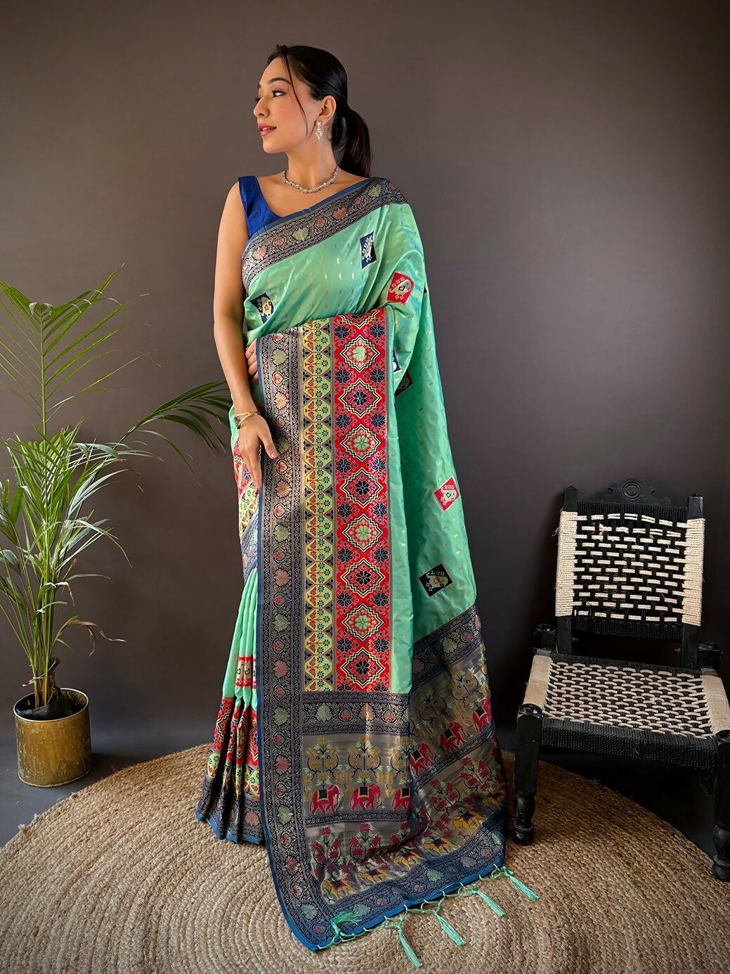 Joban Fashion Royal Blue Small Butti Banarasi Silk Sarees | Swadesiicart