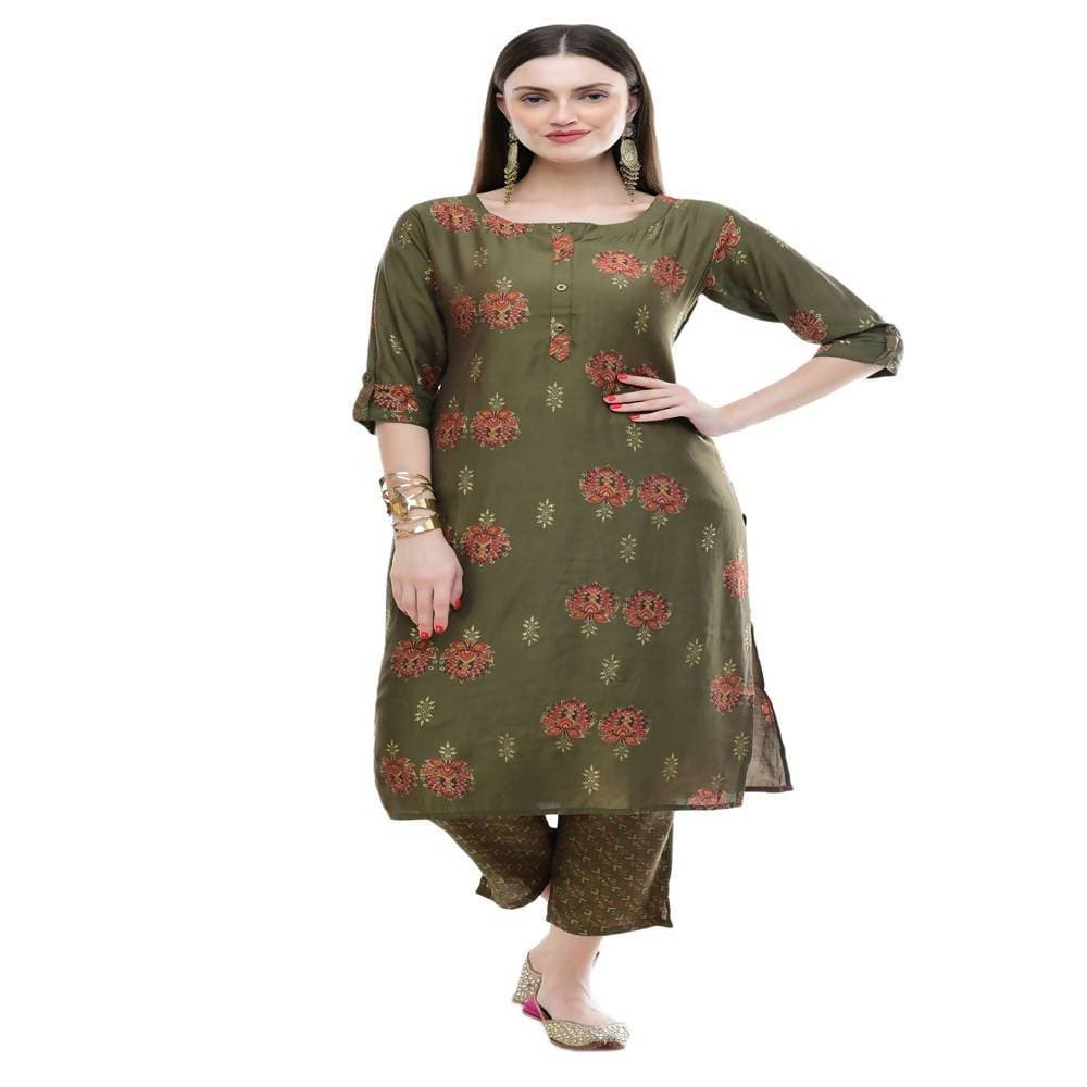 Lagi Women's Green Printed Straight Kurta & Pant (MC38A) | Swadesiicart