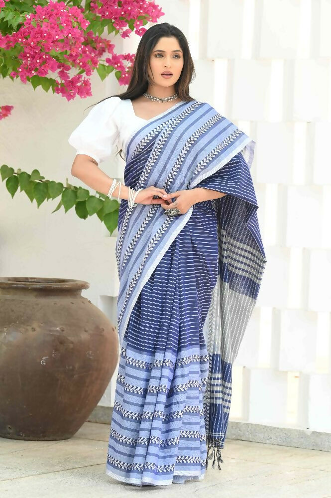 Beatitude Blue Cotton Tanchori Handloom Saree