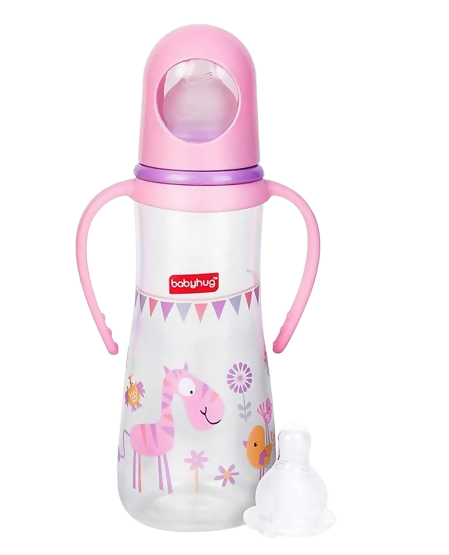 Babyhug Bubble Anti-Colic Sterilizable Feeding Bottle With Handles Pink - Swadesiicart