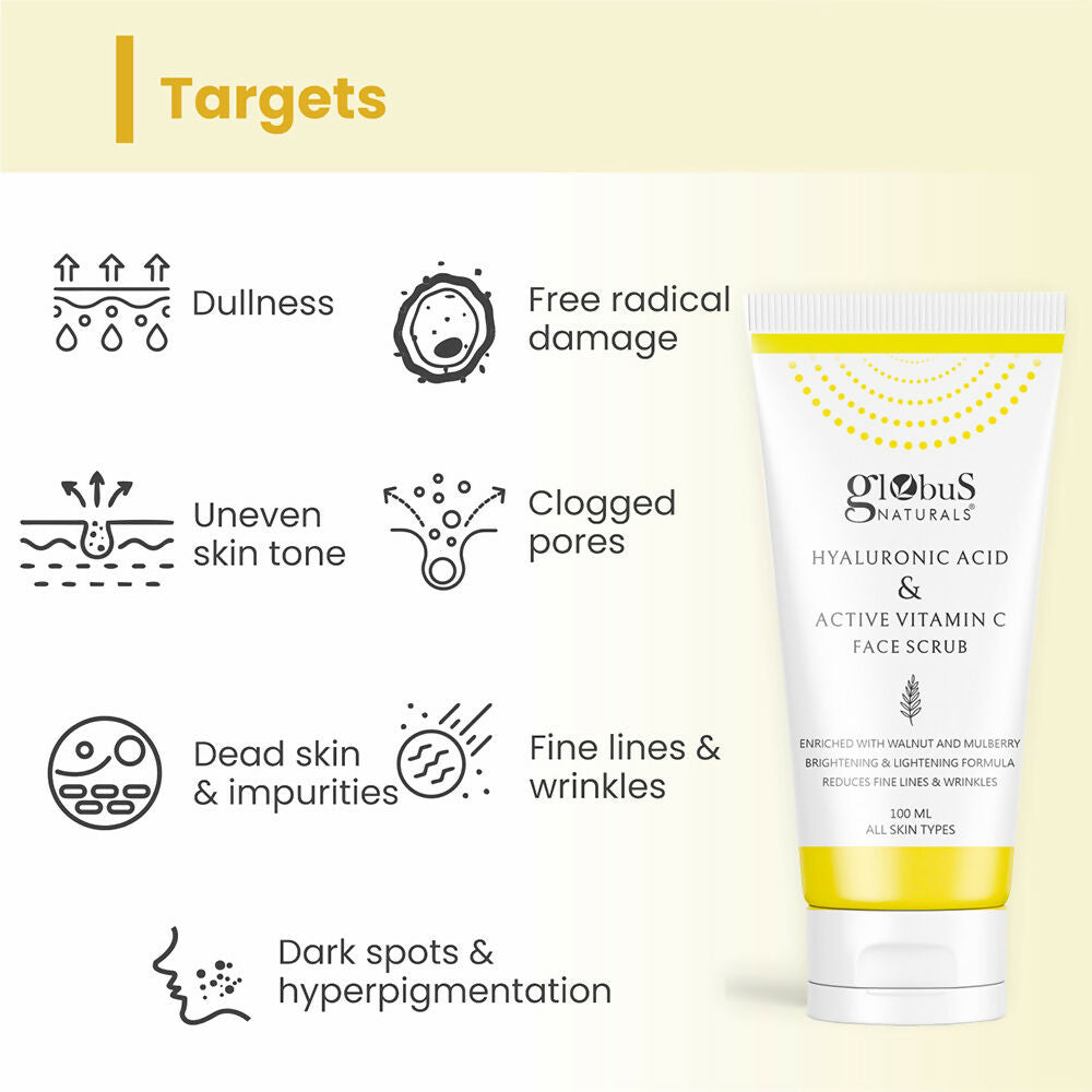Globus Naturals Hyaluronic Acid & Vitamin C Anti Ageing Face Scrub | Swadesiicart