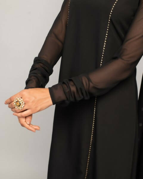 FIORRA Women's Black Creap A-Line Kurta Pant With Dupatta - Swadesiicart