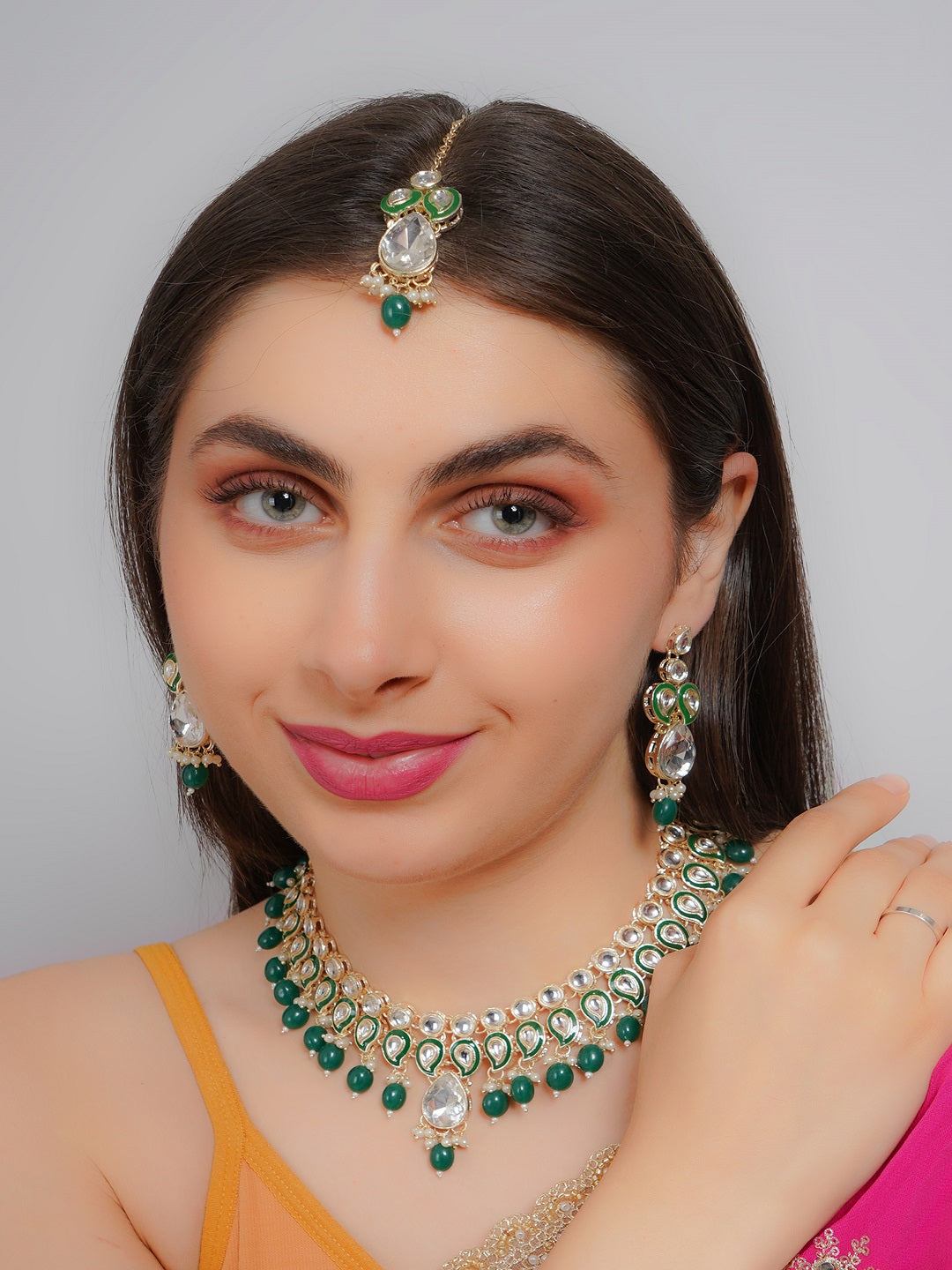 Divisha Alloy Gold-plated Green Jewellery Set | Swadesiicart