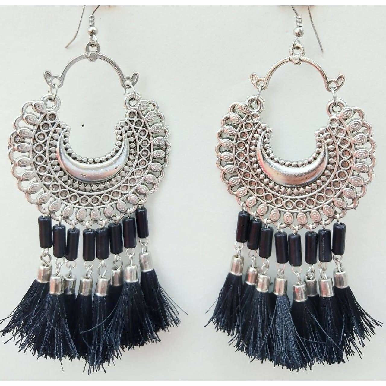 MS Fashion India Trendy Chandbali Black threads And Glass Pearls Hanging Earrings | Swadesiicart