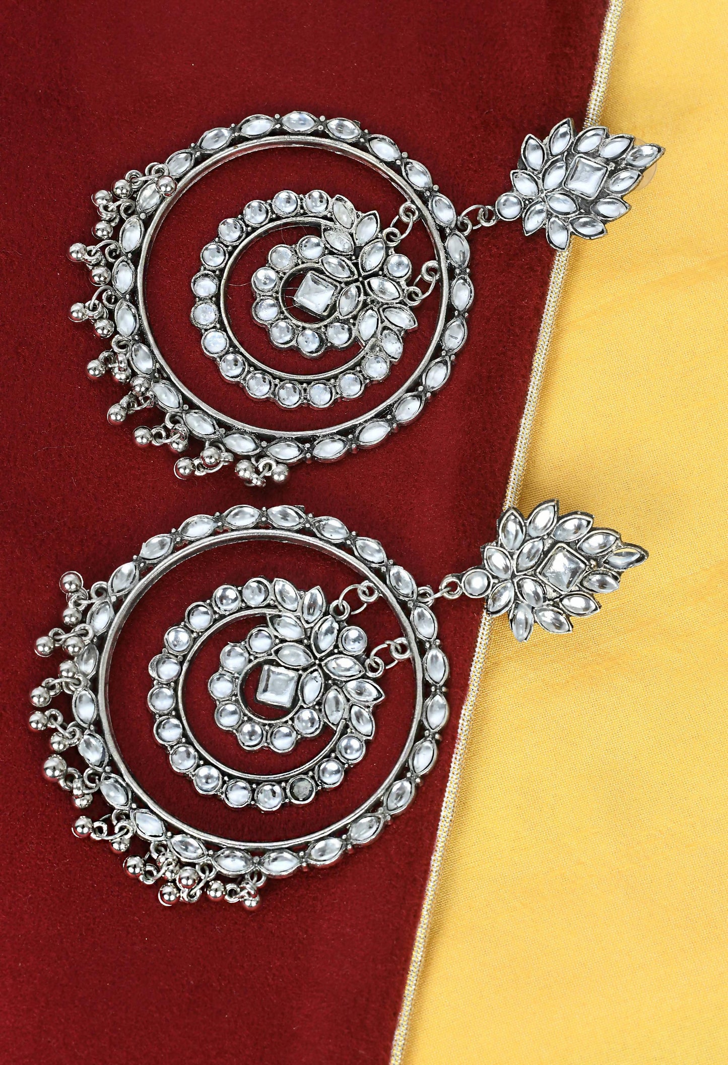 Mominos Fashion Johar Kamal Women's White Kundan Circles Earrings - Swadesiicart