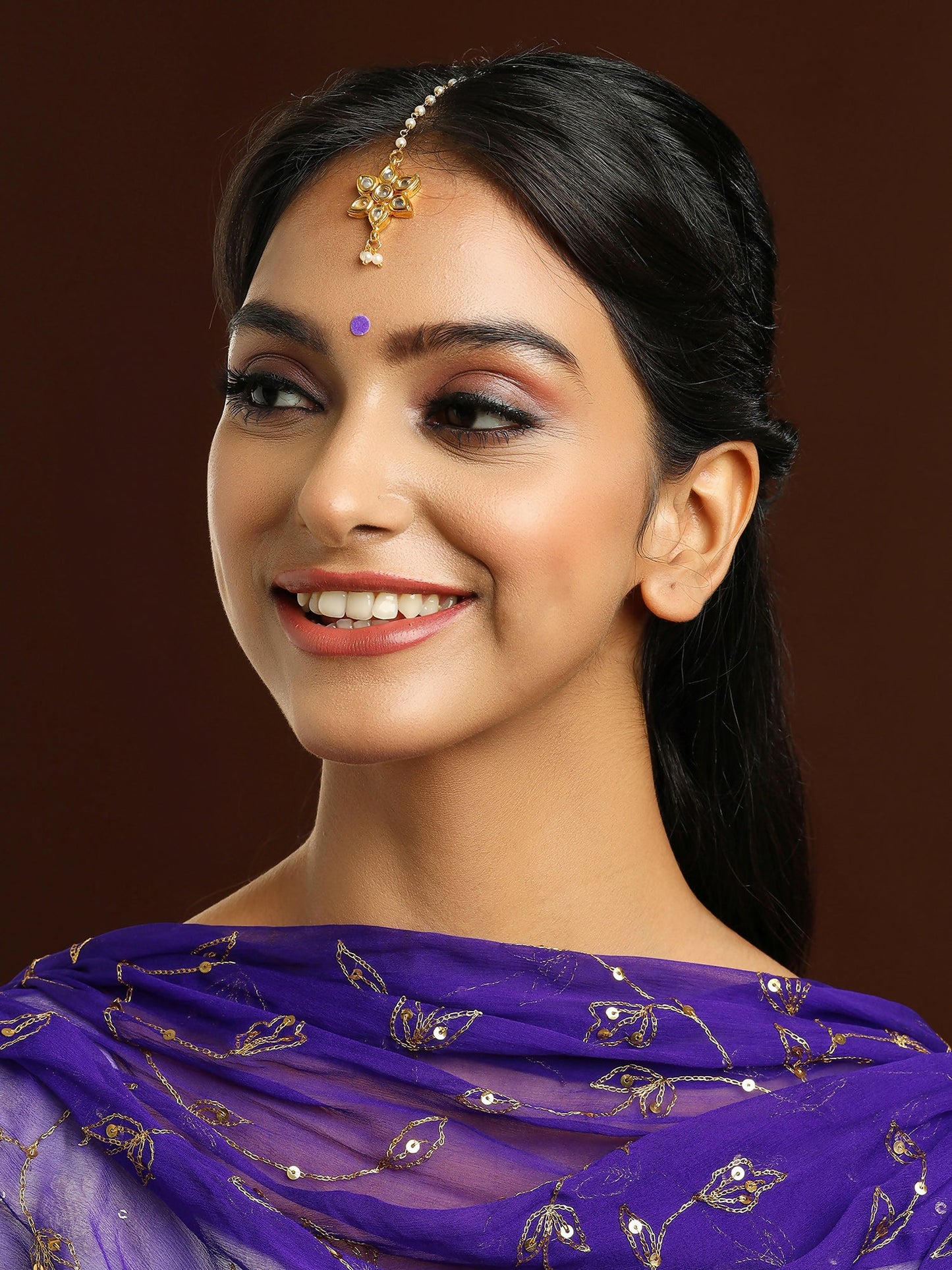 Ruby Raang Gold Flower Kundan Maang Tikka | Swadesiicart