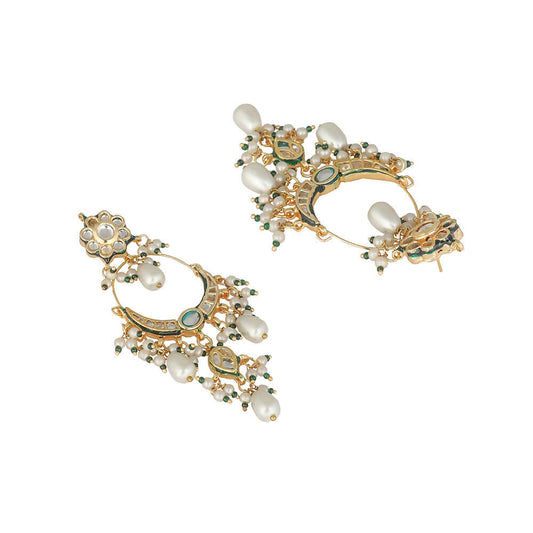 Nuyug 22K Gold Plated Crescent Kundan Drop Pearl Chandbali Earrings | Swadesiicart