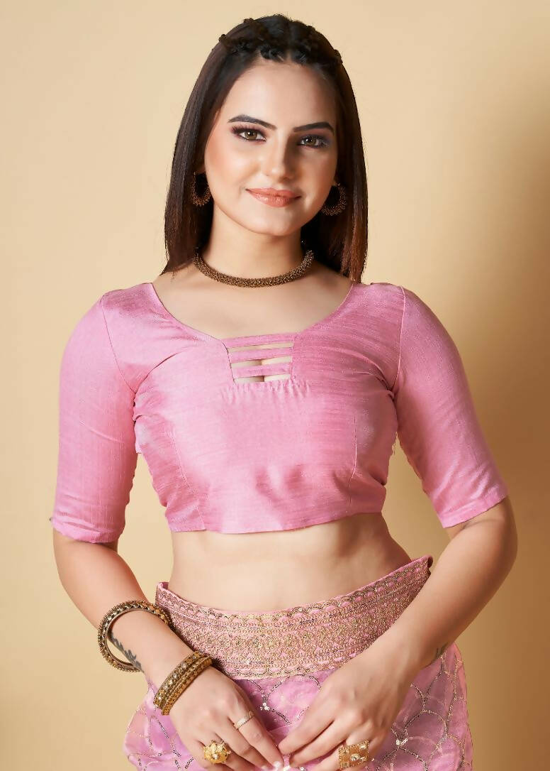 Vamsee Pink Organza Saree - Swadesiicart