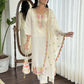 Cream Viscose chanderi Stitched Suit With Dupatta - Tanisha | Swadesiicart