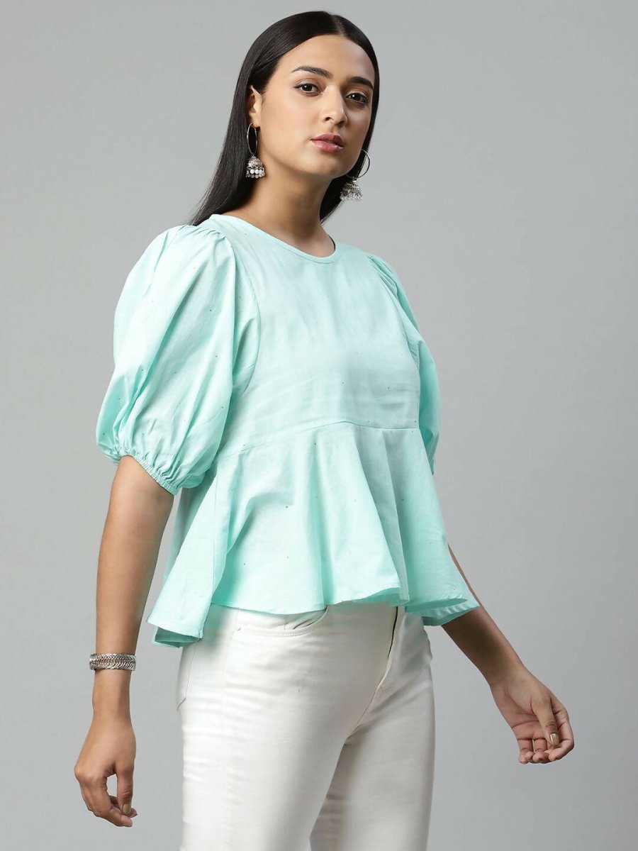 Ahalyaa Women Summer Blue Cotton Printed Tunic | Swadesiicart