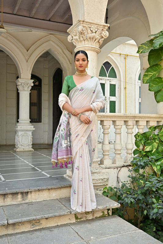 Vishnu Weaves Women's Wine Muga Cotton Saree with Blouse - Swadesiicart