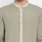 Even Apparels Green Pure Cotton Men's Kurta With Contrast Collar And Placket | Swadesiicart
