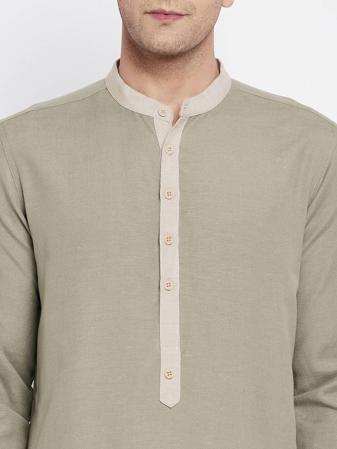 Even Apparels Green Pure Cotton Men's Kurta With Contrast Collar And Placket | Swadesiicart