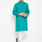 Even Apparels Blue Pure Cotton Long Men's Kurta With Band Collar | Swadesiicart