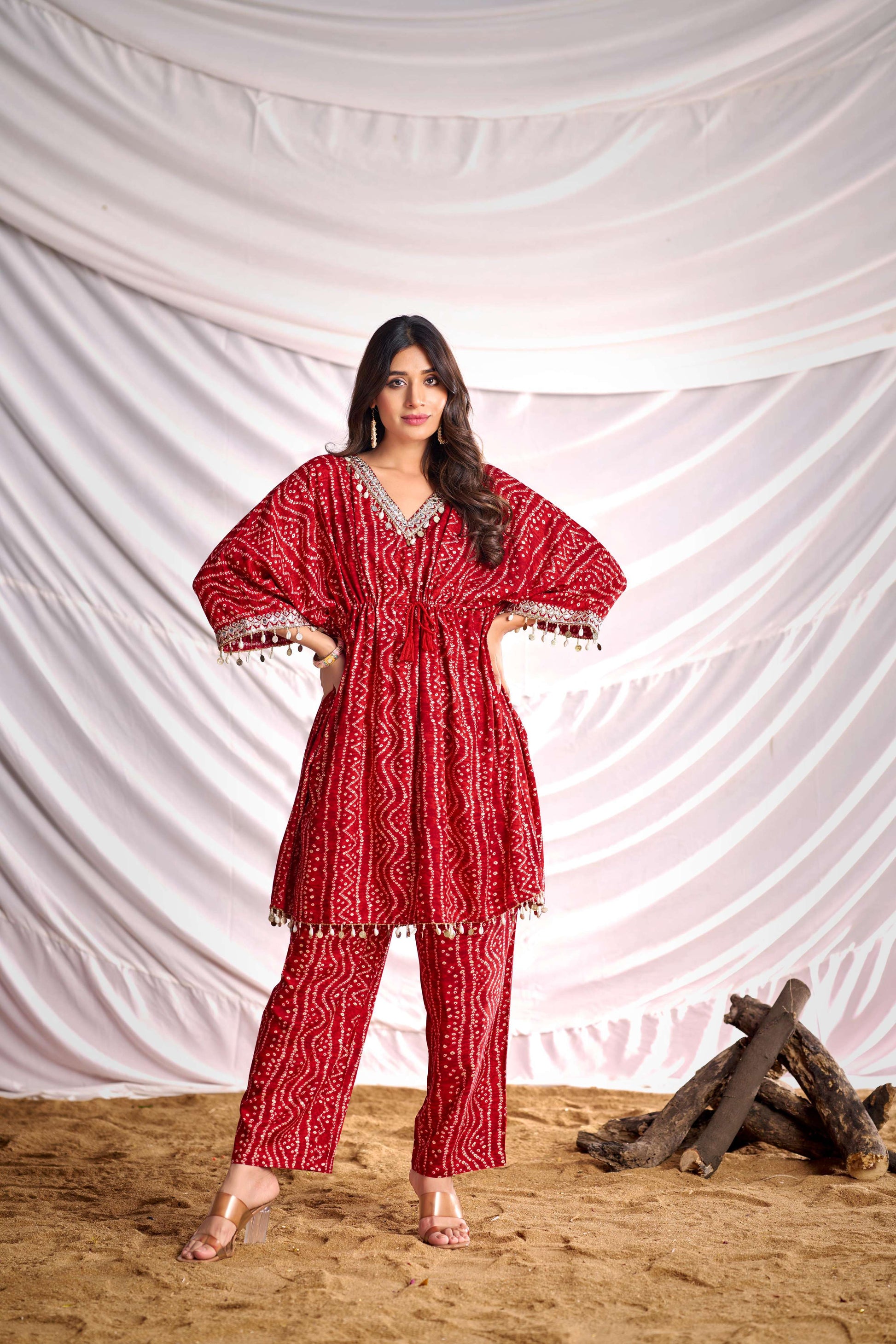BulBul Women Red Bandhani Printed Co-ord Set - Swadesiicart