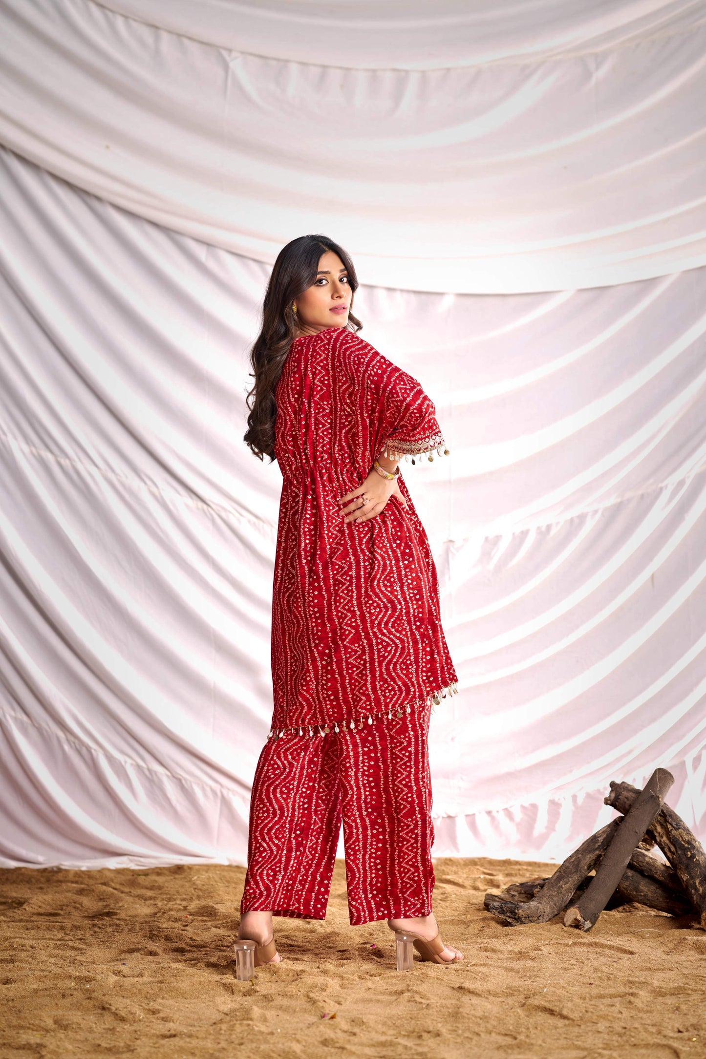 BulBul Women Red Bandhani Printed Co-ord Set - Swadesiicart