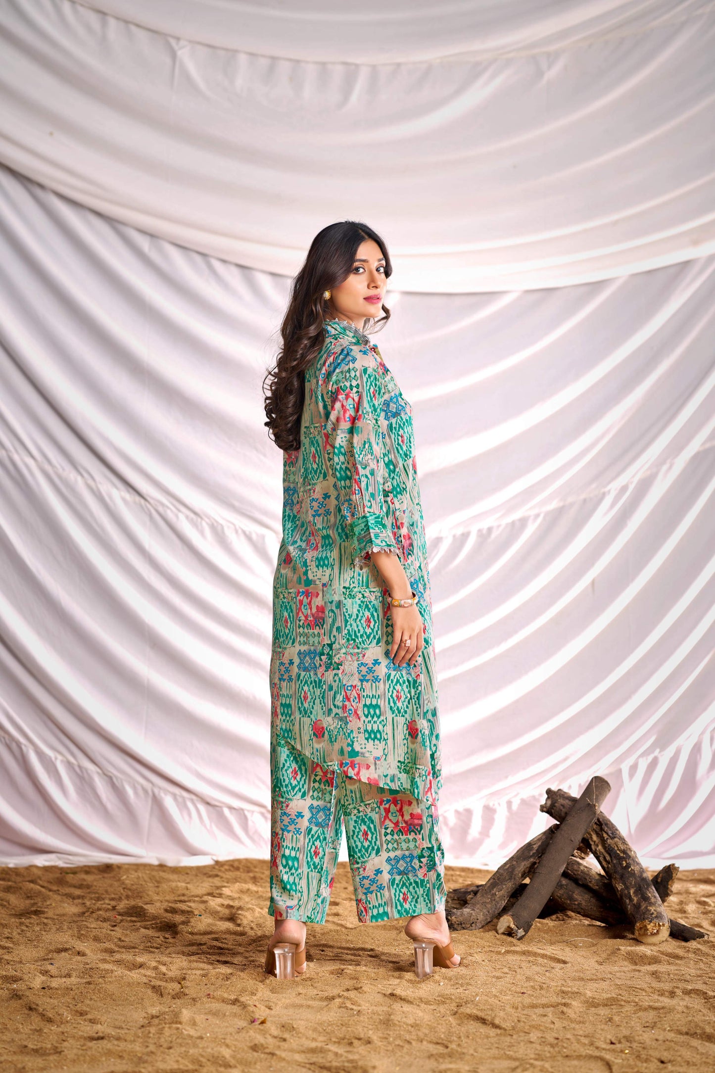 BulBul Women Aqua Green Abstract Printed Co-ord Set - Swadesiicart